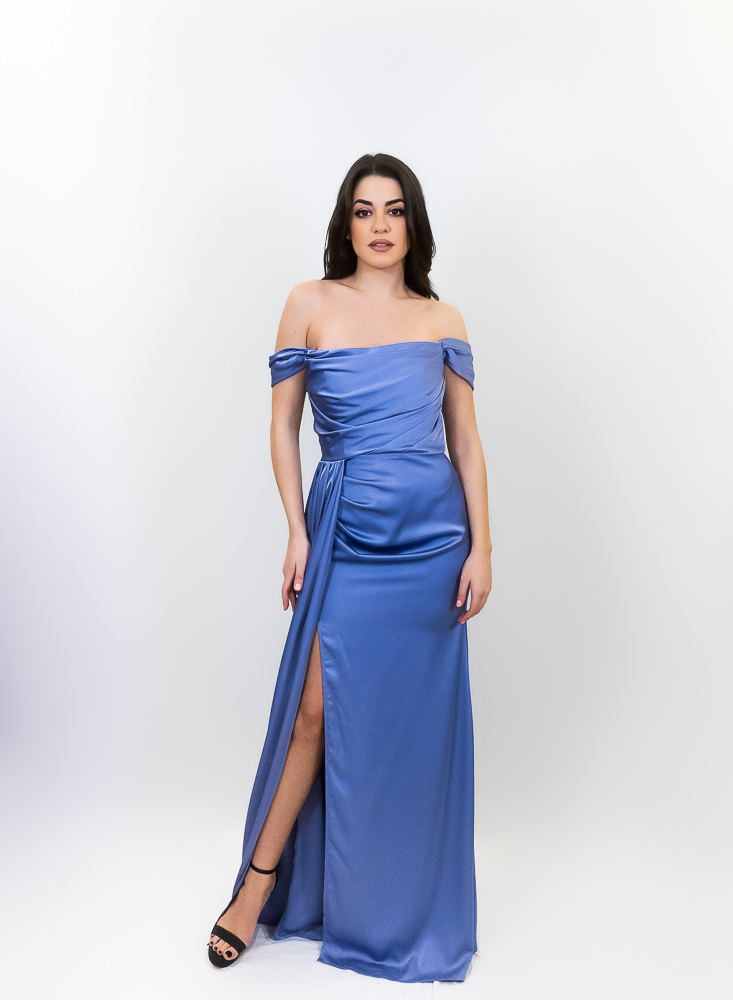 Gloria - Εντυπωσιακό φόρεμα off shoulder με σκίσιμο και ουρά - 1